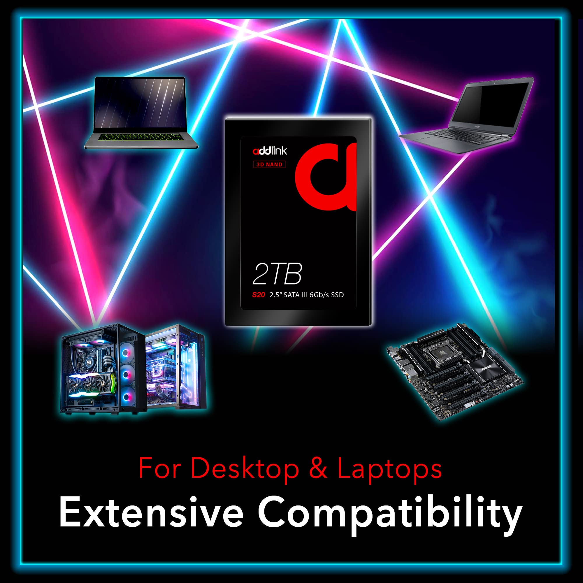 Addlink S20 2Tb Ps4 Compatible Sata Iii 2.5'' Inch Extreme Quality Internal Ssd 550Mb/S Maximum Speed, Perfect Hdd Replacement/U